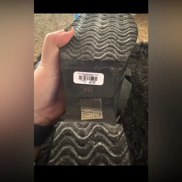 Holographic Bat black Goth Tall Lace-Up Combat Heeled boots - Picture 6 of 6